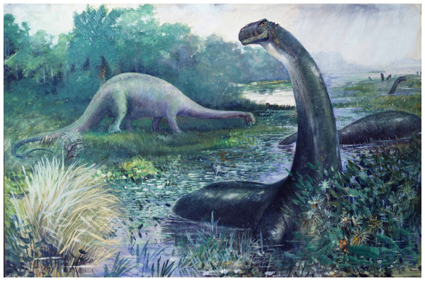 Painting of Sauropods by Charles R. Knight’s 1897
