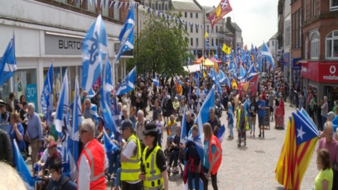Dumfries pro-independence march. Credit ITV Border