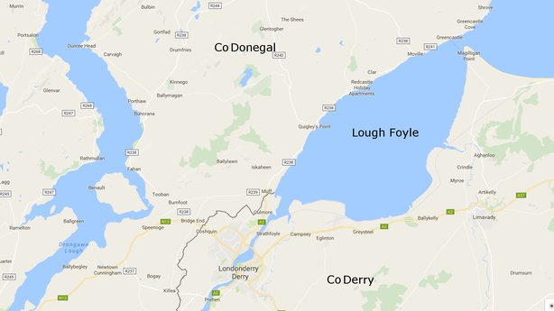 Lough Foyle lies between Donegal in the Republic and Derry
