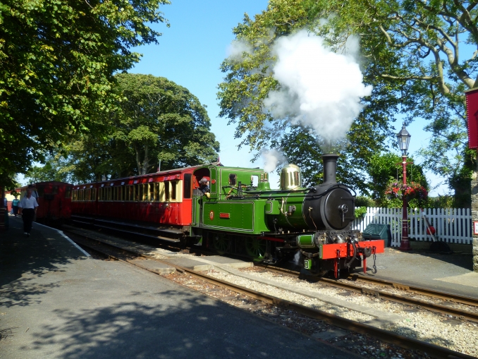 Manx Steam Train arrives at Ballasalla Station