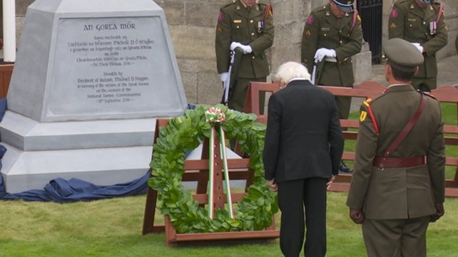 RTÉ  image President Higgins lays wreath at new Famine memorial