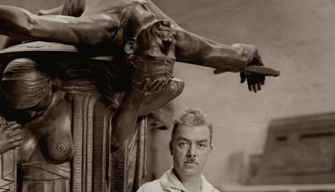 Rayner Hoff withSacrifice sculpture