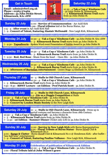 Programme courtesy of Robert Burns 1st Edition Festival