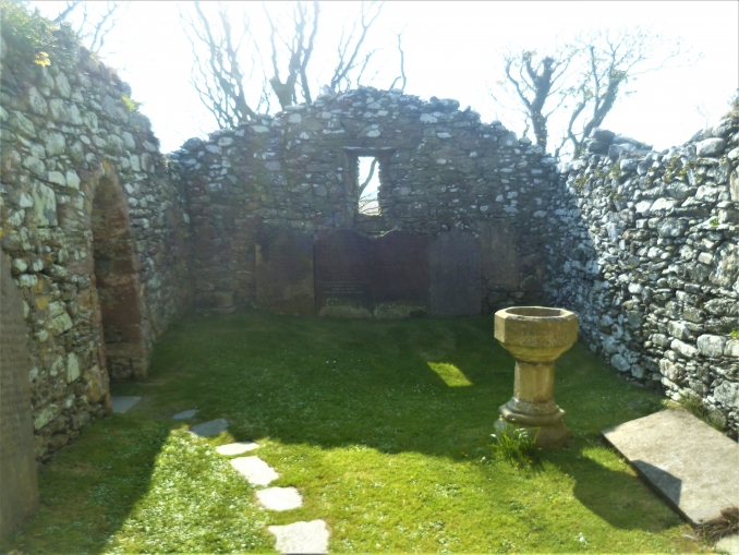 St Adamnan's Roofless Church section with font