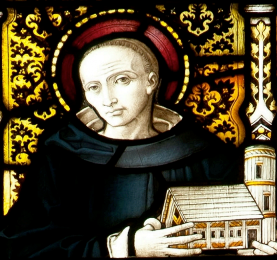 St Piran, as depicted in stained glass in Truro Cathedral