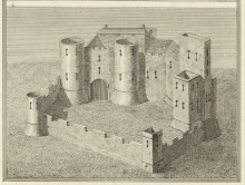 Crickhowel Castle - From a Survey in the beginning of the 16th Century. Engraving by by James Basire (1730 -1802)