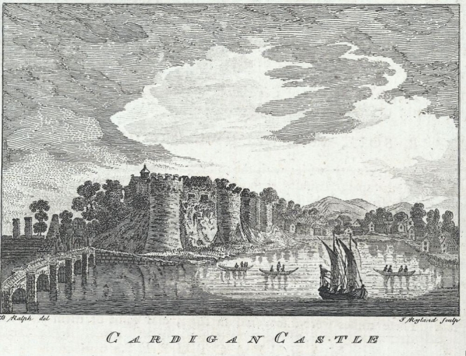 Cardigan Castle, c. 1763–1770 artist Metcalf, fl. 1790, engraver Ralph, Benjamin, fl. 1763-1770. In the collection of the National Library of Wales.