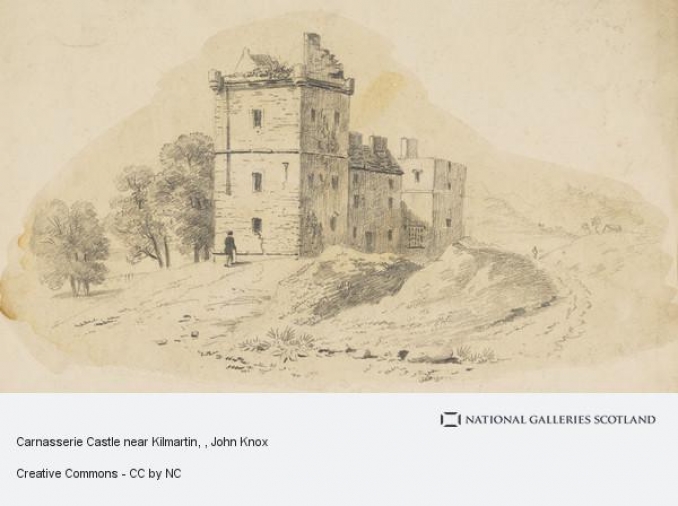Carnasserie Castle near Kilmartin drawing by John Knox (1778 - 1845) Scottish landscape artist courtesy of National Galleries Scotland.