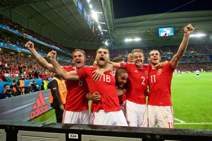 Wales players in EUFA EURO 2016 celebration