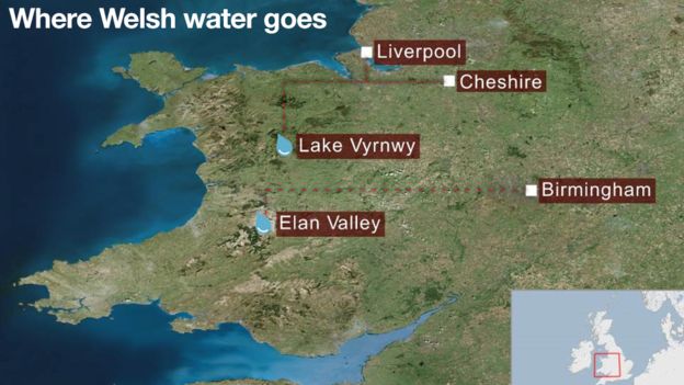 Where Welsh water goes in England. Map from BBC Wales.